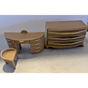 Plasco Tan Dresser and Vanity w Seat Dollhouse